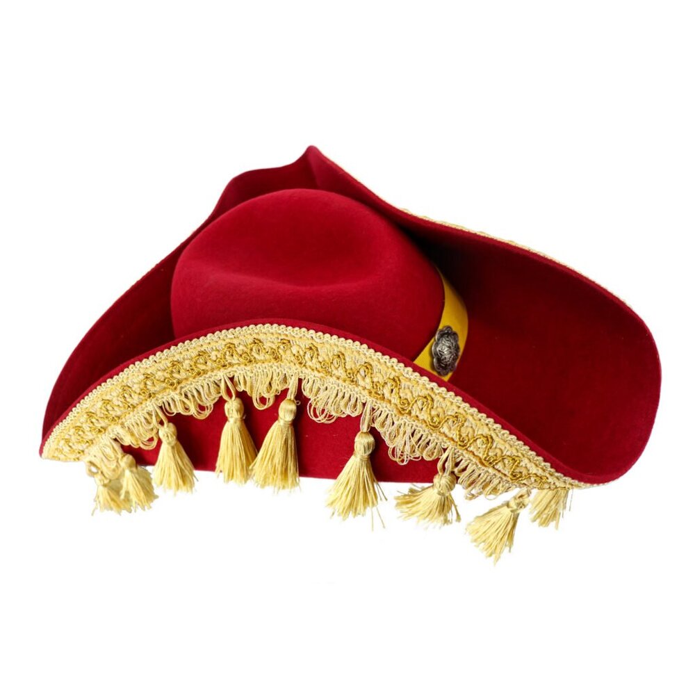 Red Classic Tricorn Pirate Hat with Gold Tassels